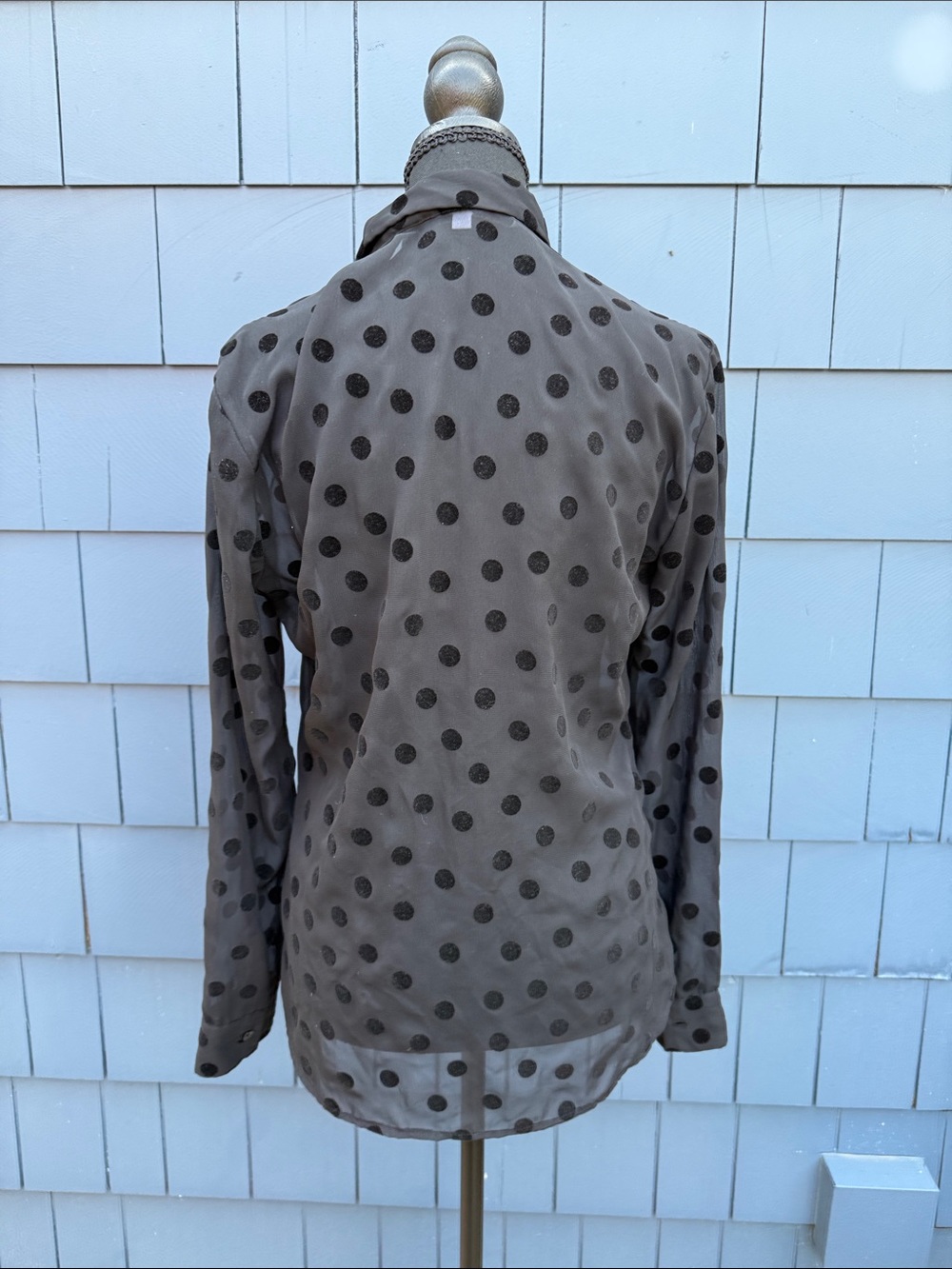 Polka Dot Button-Down Shirt Blouse in Taupe with Black Dots medium velvet - Picture 7 of 10